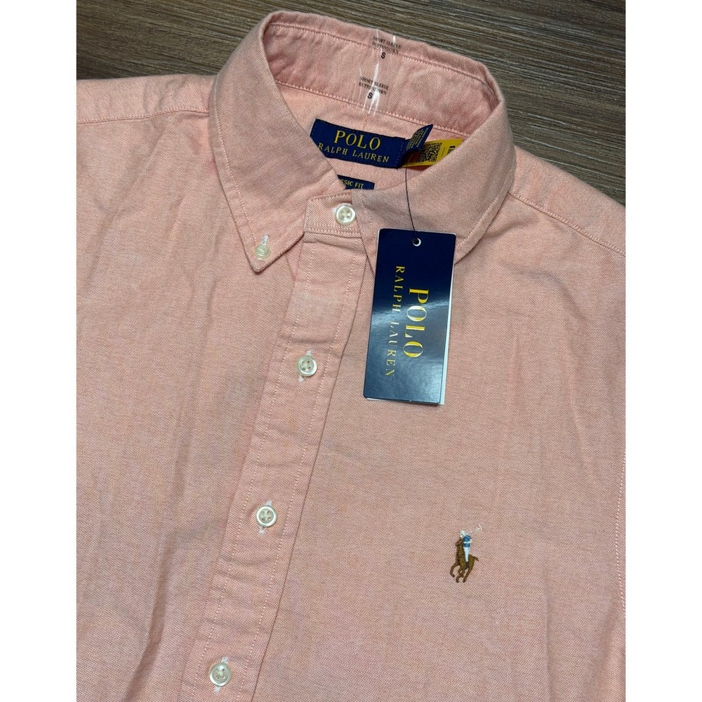 Polo Ralph Lauren Mens Classic Fit Short Sleeve Oxford Shirt Orange Sz Small